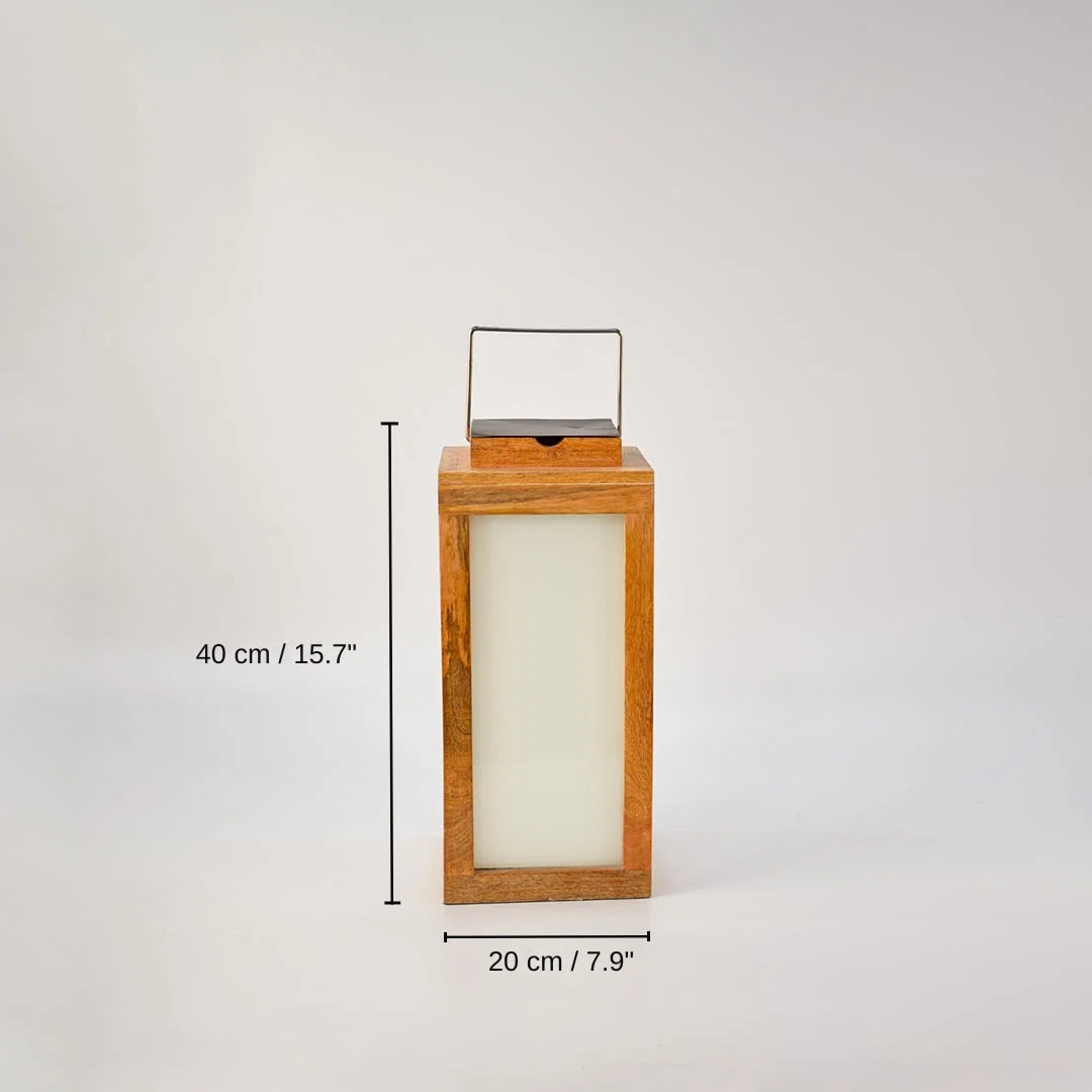 Jabillo Wooden Lantern Medium, 40 x 20 x 20 cm (15.7 x 7.9 x 7.9 inches) dimensions