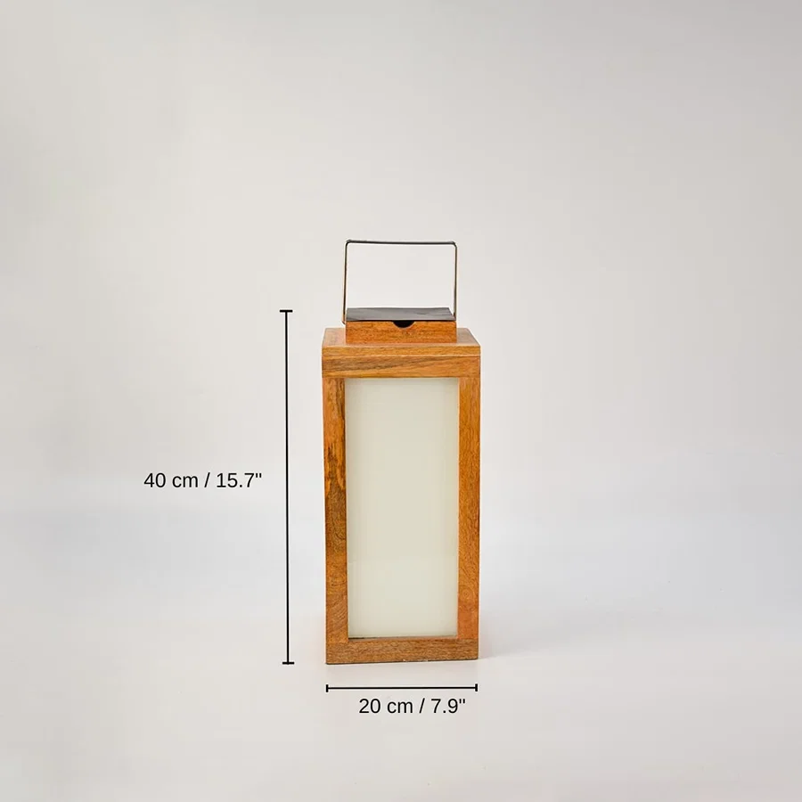 Jabillo Wooden Lantern Medium, 40 x 20 x 20 cm (15.7 x 7.9 x 7.9 inches) dimensions