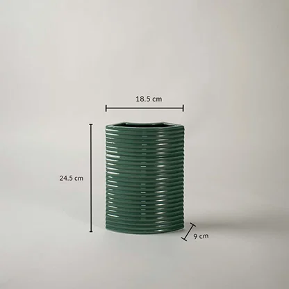 Dark green ceramic planter with 24.5 cm height and 18.5 cm width shown clearly for accurate size reference and decor planning.