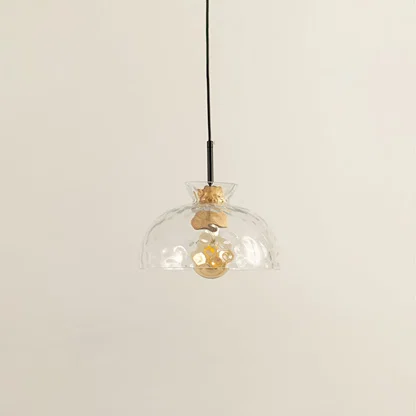 Clear artistic glass and brass metal pendant light with vintage charm for refined home interiors.