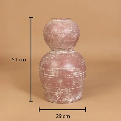 Rustic pink terracotta decorative vase shown with 51 cm height and 29 cm width for accurate placement in modern home interior decor.