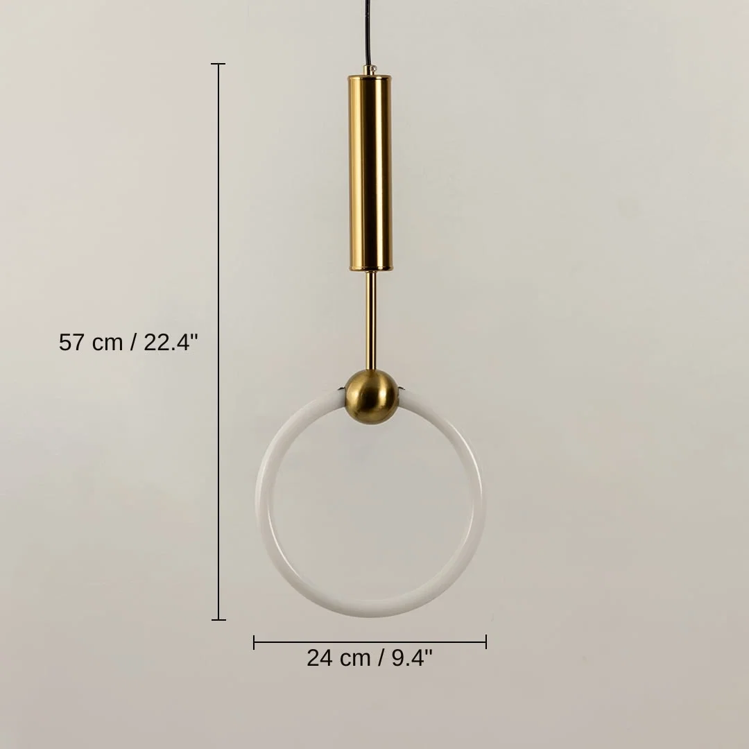 Gold metal ring pendant light, 57 x 24 x 24 cm (22.4 x 9.4 x 9.4 inches) dimensions