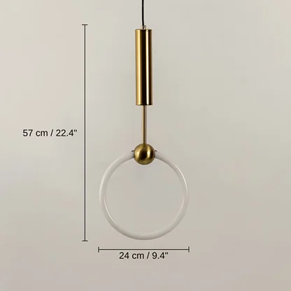Gold metal ring pendant light, 57 x 24 x 24 cm (22.4 x 9.4 x 9.4 inches) dimensions