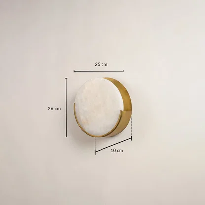 Marble gold wall light with 25 cm height 25 cm width and 10 cm depth for modern decor spaces.


