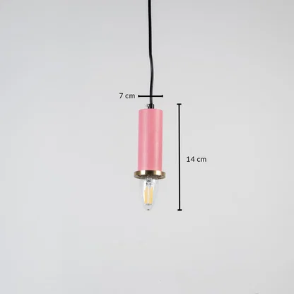 Pink metal pendant light measuring 7 cm width and 14 cm height crafted for modern ceiling lighting decor.