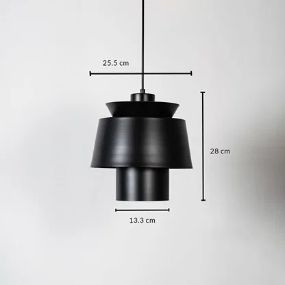 Black metal pendant light measuring 25.5 cm width and 24 cm height crafted for stylish ceiling lighting decor.