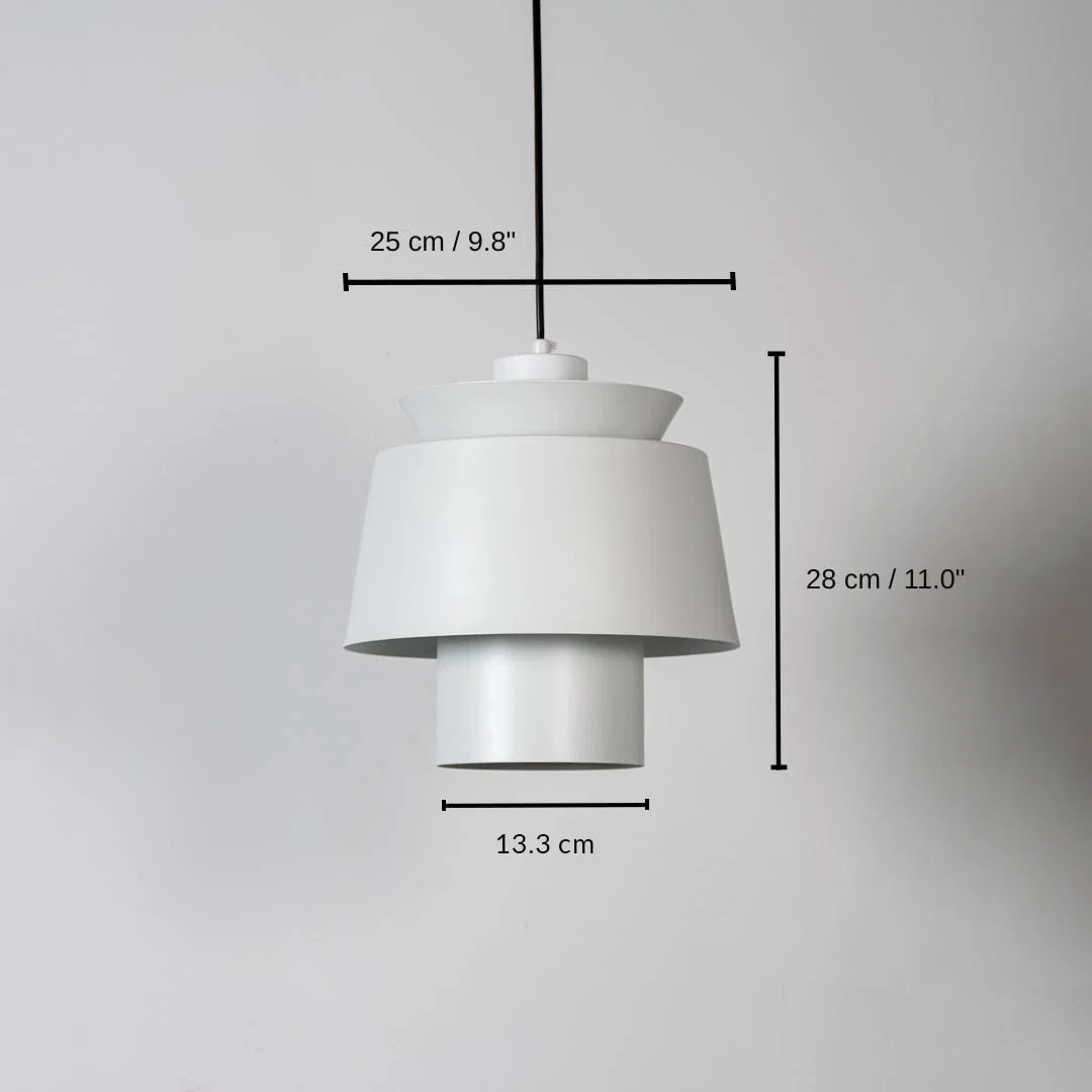 White metal pendant light, 28 x 13 x 25 cm (11.0 x 5.1 x 9.8 inches) dimensions