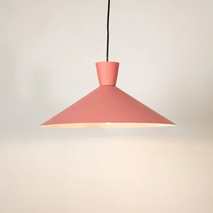 Terracotta metal pendant light illuminated to showcase modern ceiling lighting with stylish contemporary appeal.