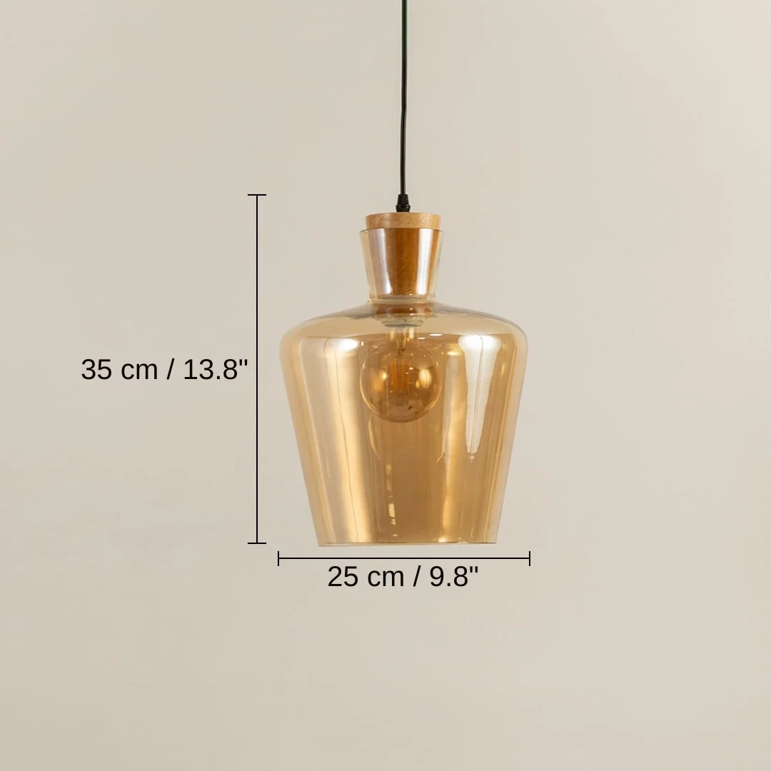 Amber glass pendant light, 35 x 25 x 25 cm (13.8 x 9.8 x 9.8 inches) dimensions