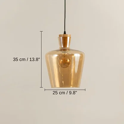 Amber glass pendant light, 35 x 25 x 25 cm (13.8 x 9.8 x 9.8 inches) dimensions