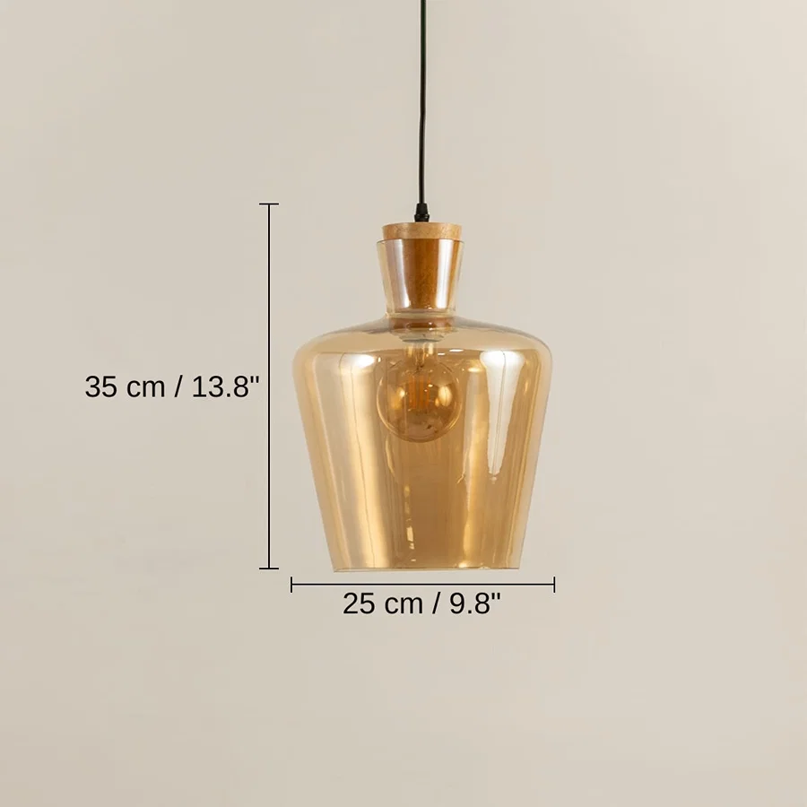 Amber glass pendant light, 35 x 25 x 25 cm (13.8 x 9.8 x 9.8 inches) dimensions