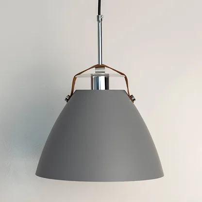 Grey metal dome pendant light with steel frame crafted for stylish kitchens and dining rooms.