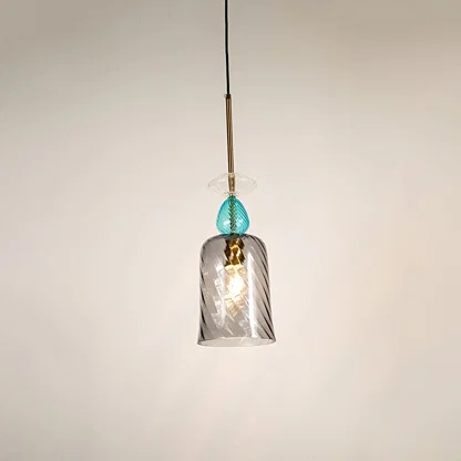 Blue and clear glass pendant light with decorative crystal accents for sophisticated contemporary ceiling lighting decor.