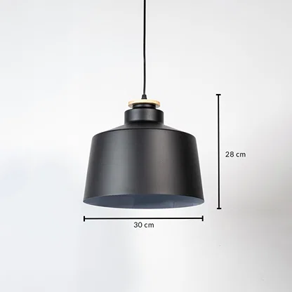 Black metal pendant light measuring 30 cm width and 28 cm height crafted for stylish ceiling lighting decor.