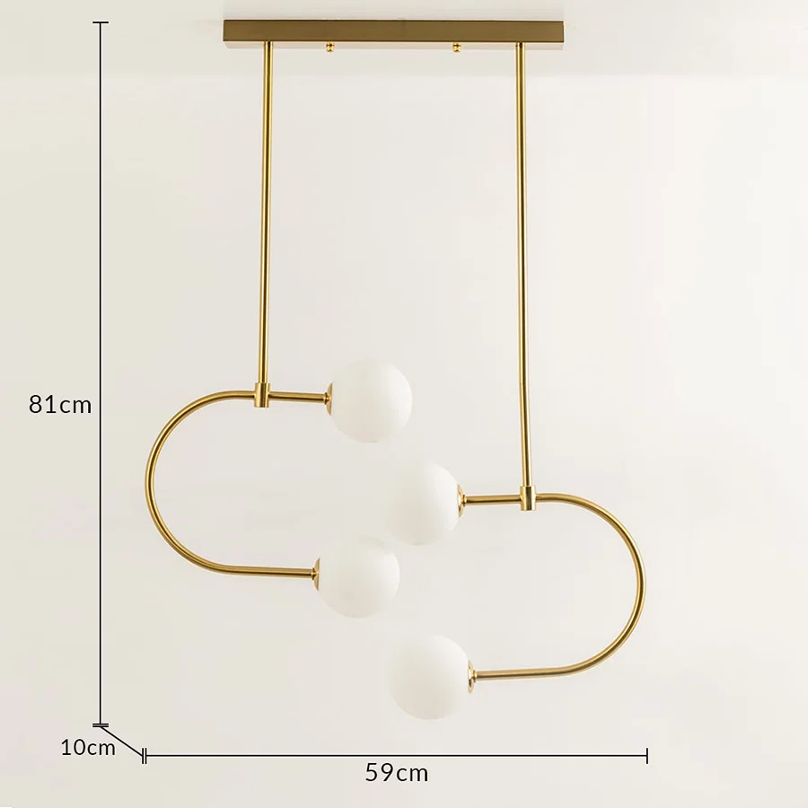 Modern gold metal cluster pendant light dimension image with 59 cm width and 81 cm height for dining room placement.