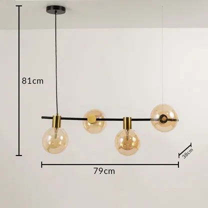Designer amber chandelier showing 81 cm height and 79 cm width ideal for dining room kitchen island and modern home interiors.