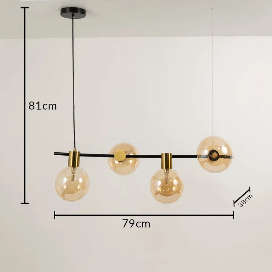 Designer amber chandelier showing 81 cm height and 79 cm width ideal for dining room kitchen island and modern home interiors.