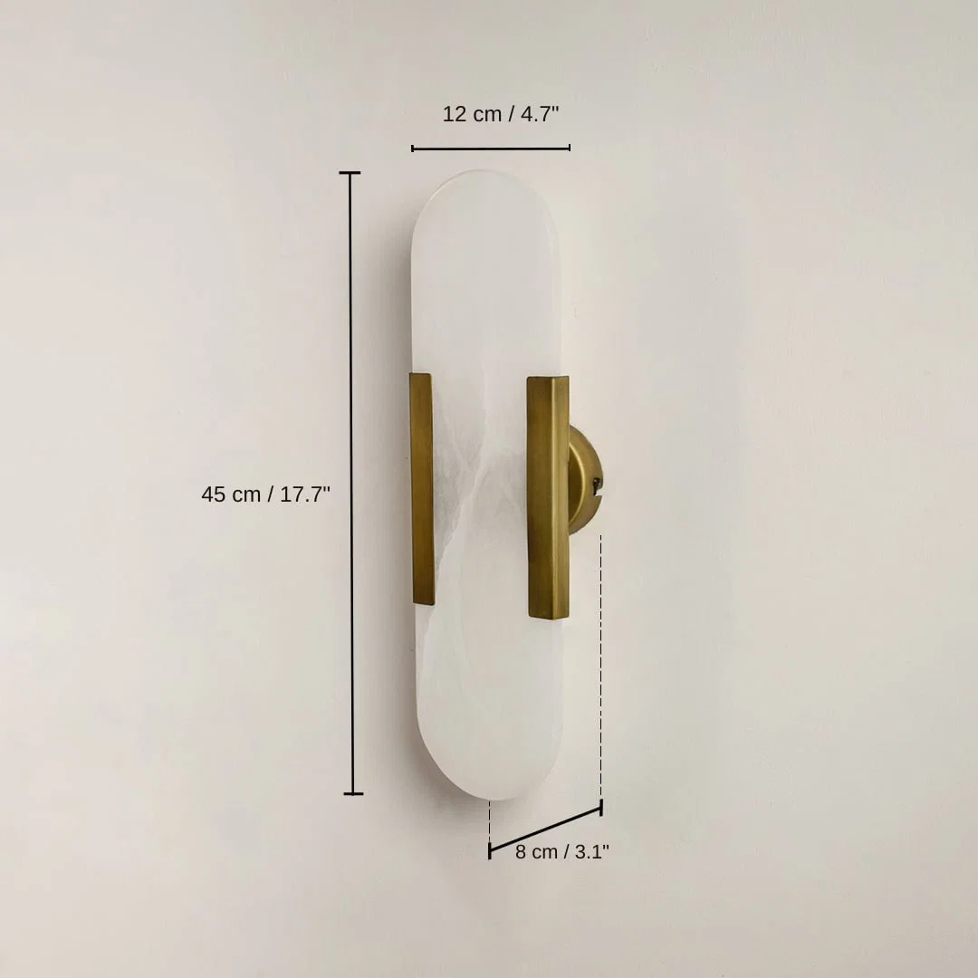 Marble gold wall light, 45 x 8 x 12 cm (17.7 x 3.1 x 4.7 inches) dimensions