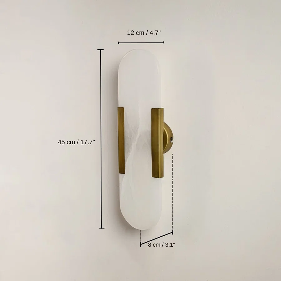Marble gold wall light, 45 x 8 x 12 cm (17.7 x 3.1 x 4.7 inches) dimensions