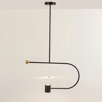 Black metal pendant light displaying sleek curved frame design with modern architectural lighting appeal.