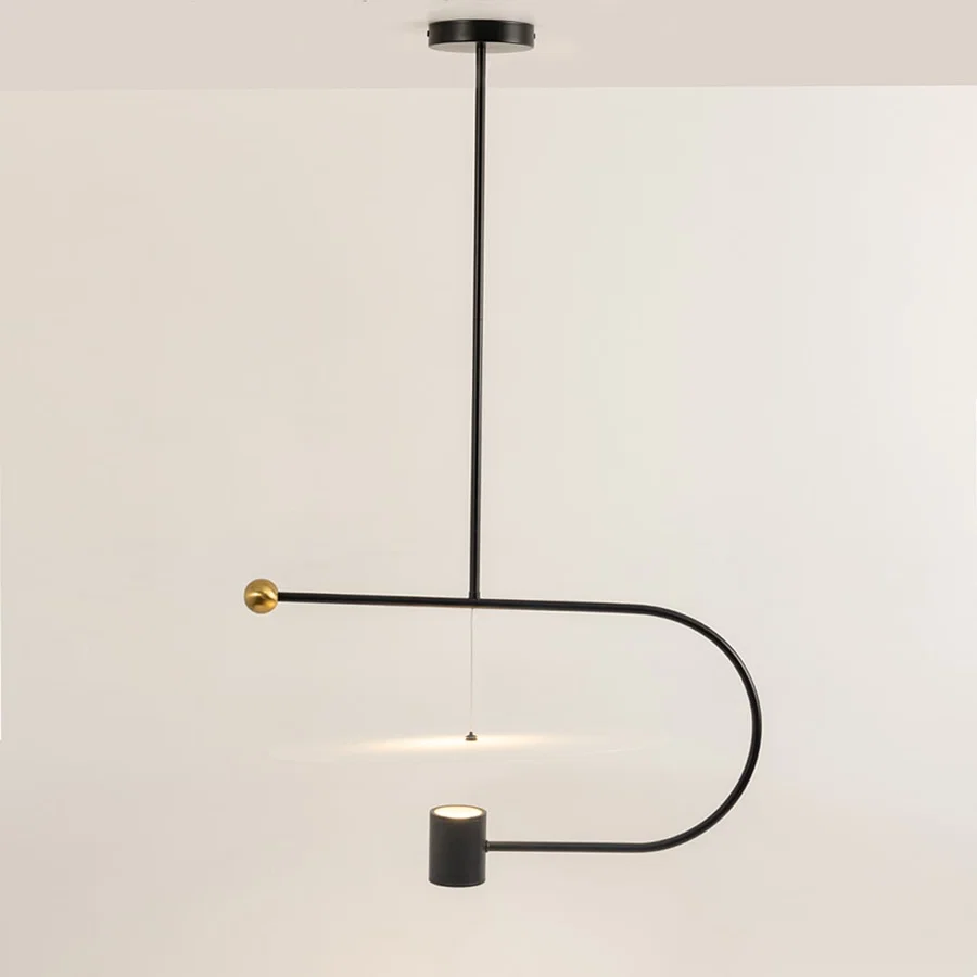 Black metal pendant light displaying sleek curved frame design with modern architectural lighting appeal.