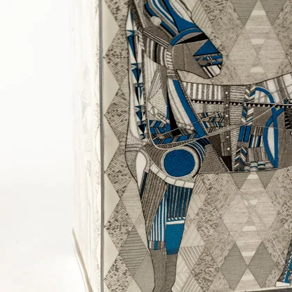 Ceramic jar with abstract geometric equestrian artwork crafted for luxury décor adding bold artistic energy refined detailing and a premium handcrafted statement for elegant interior styling.