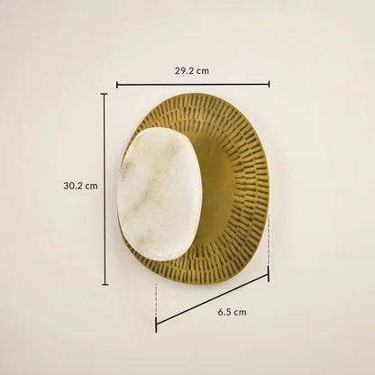 Marble and gold wall light with 30.2 cm height 29.2 cm width and 6.5 cm depth for modern decor spaces.