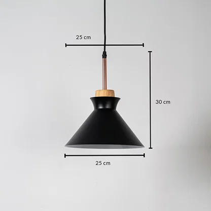 Black metal pendant light measuring 25 cm width and 31 cm height crafted for stylish ceiling lighting decor.