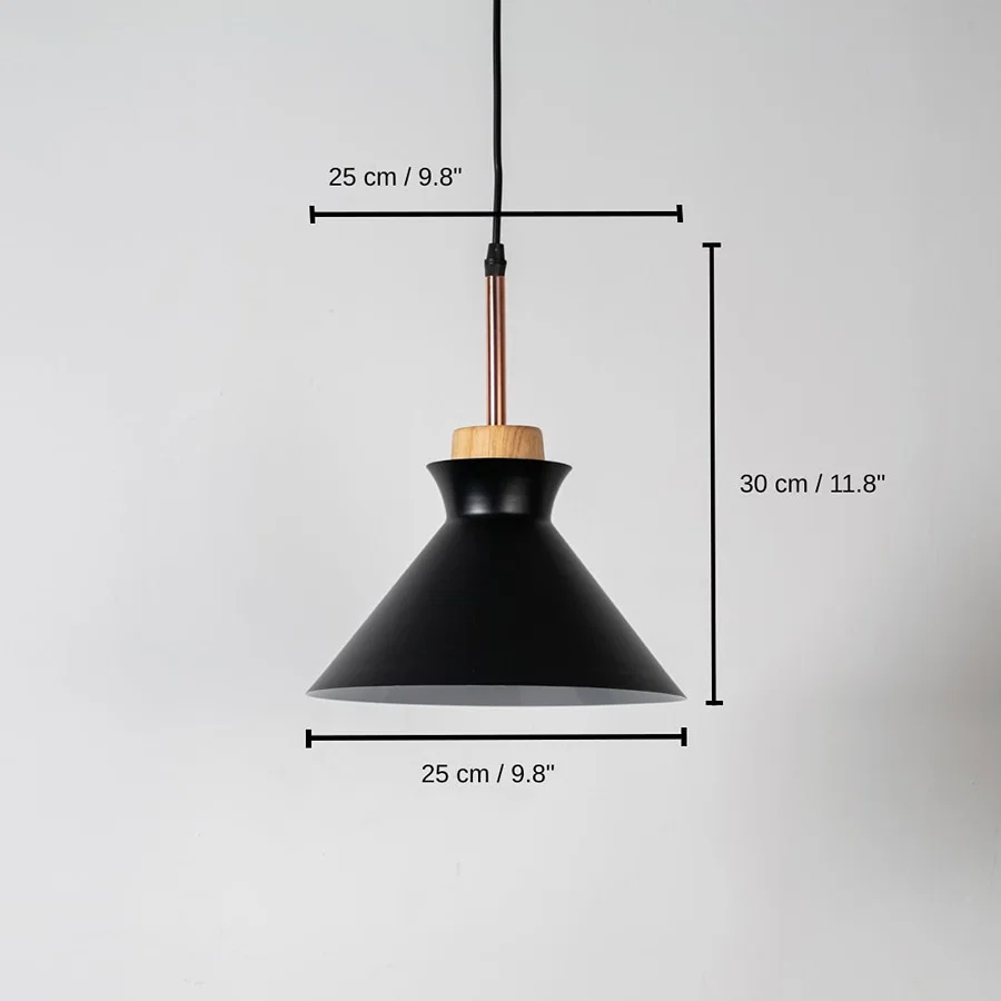 Black metal pendant light, 30 x 25 x 25 cm (11.8 x 9.8 x 9.8 inches) dimensions