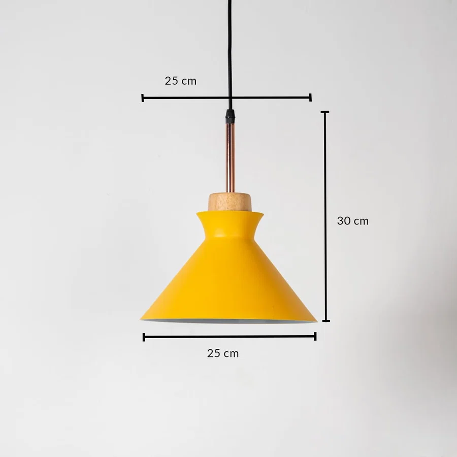 Yellow metal pendant light measuring 25 cm width and 31 cm height crafted for stylish ceiling lighting decor.