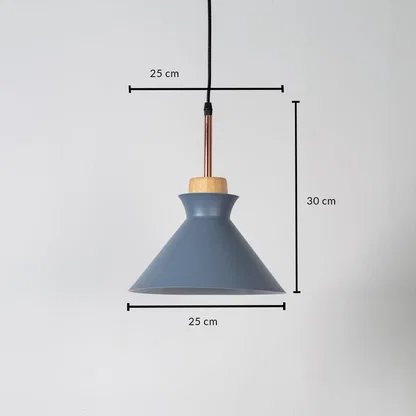 Blue metal pendant light measuring 25 cm width and 31 cm height crafted for stylish ceiling lighting decor.