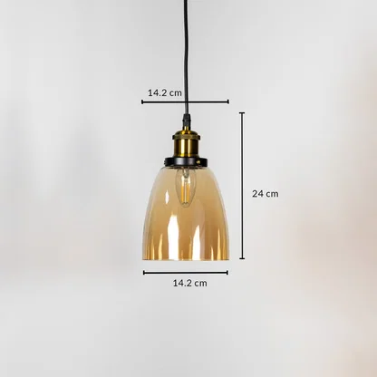 Amber glass pendant light measuring 14.2 cm width and 24 cm height crafted for elegant ceiling lighting decor.