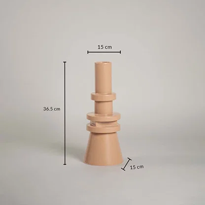 Beige geometric vase shown with dimensions 36.5 cm height and 15 cm width highlighting its tall structured silhouette for accurate size and styling reference.