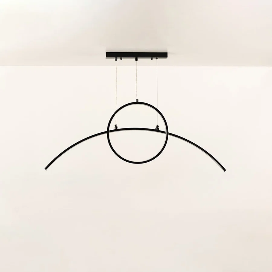 A sleek black ring ceiling light with curved bar design ideal for modern LED lighting and minimal contemporary interior décor in stylish home environments.