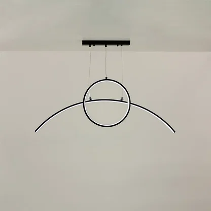Black metal circular pendant light with minimalist geometric design crafted for elegant modern ceiling lighting interiors.