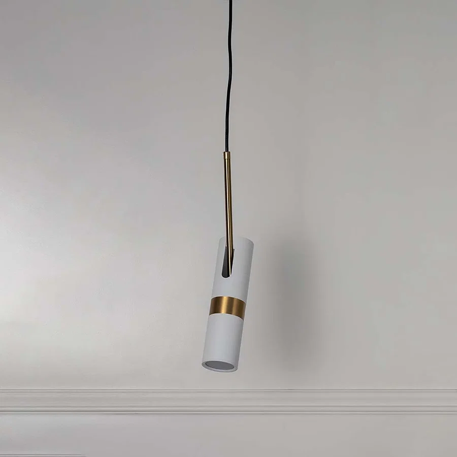 White metal spotlight pendant light with gold accents crafted for elegant contemporary living spaces.