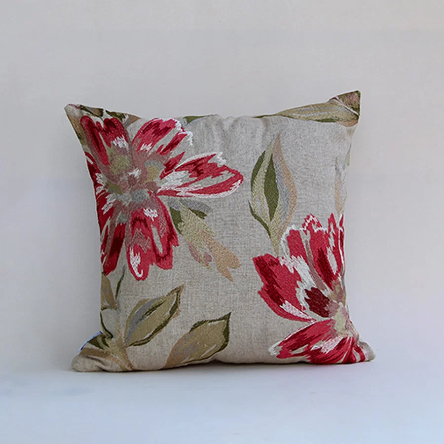 White cotton cushion cover with vibrant floral print for sofa couch bedroom and elegant contemporary home decor styling.