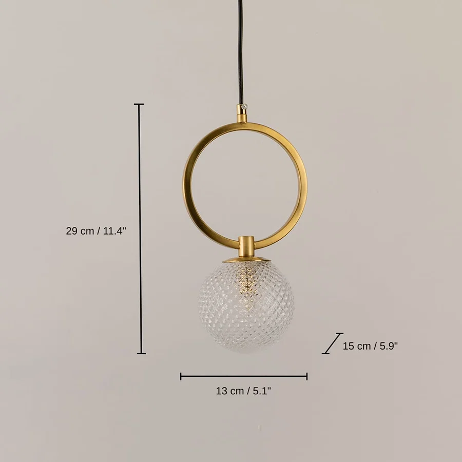 Gold metal ring pendant light, base 29 x 13 x 15 cm (11.4 x 5.1 x 5.9 inches), canopy 10 x 10 cm (3.9 x 3.9 inches) dimensions