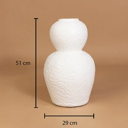 White textured decorative vase shown with 51 cm height and 29 cm width for accurate placement in modern home interior decor settings.