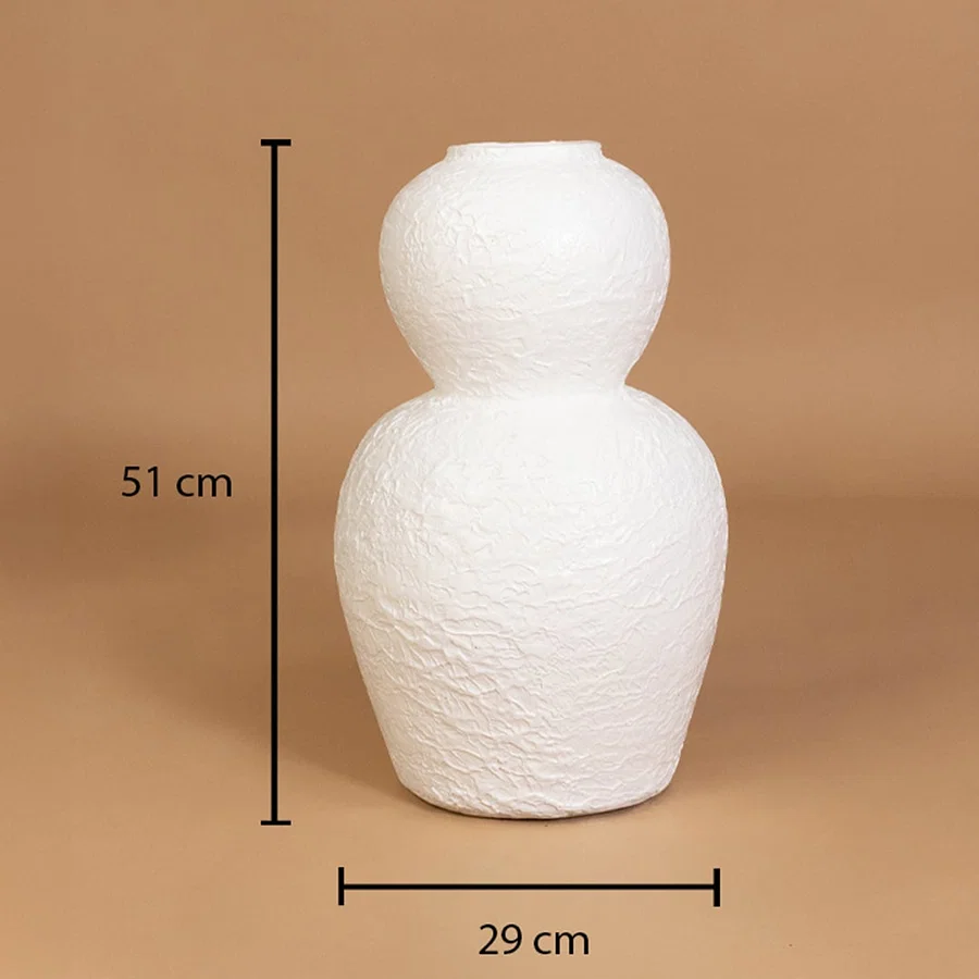 White textured decorative vase shown with 51 cm height and 29 cm width for accurate placement in modern home interior decor settings.