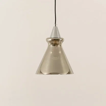 Silver glass pendant light illuminated to display sophisticated modern ceiling lighting with elegant decorative styling.
