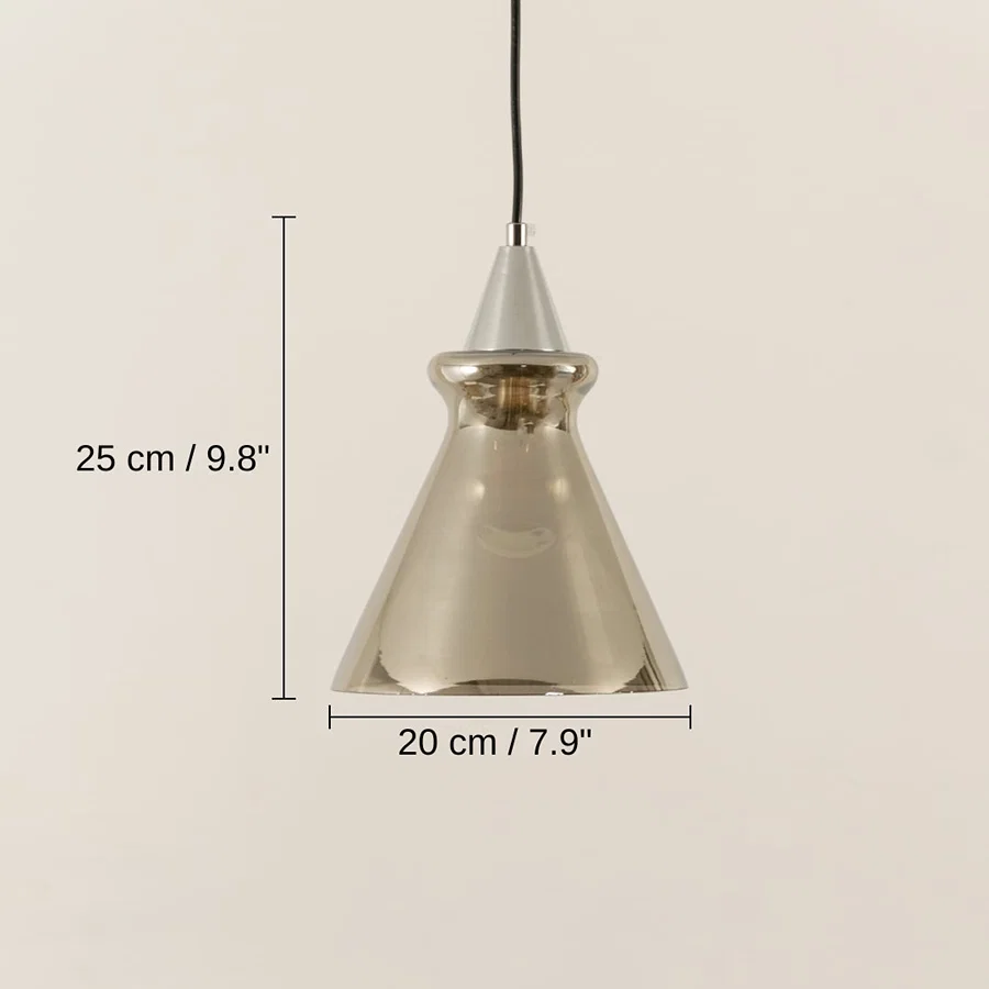 Silver chrome metal pendant light, base 25 x 20 x 20 cm (9.8 x 7.9 x 7.9 inches), canopy 10 x 10 cm (3.9 x 3.9 inches) dimensions
