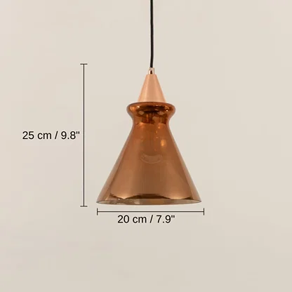 Copper finish metal pendant light, base 25 x 20 x 20 cm (9.8 x 7.9 x 7.9 inches), canopy 10 x 10 cm (3.9 x 3.9 inches) dimensions
