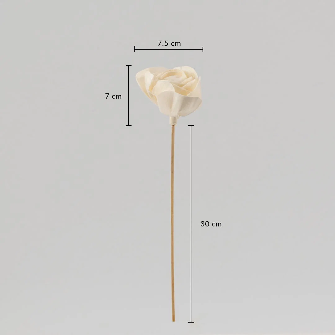 White flower stick measuring 30 cm tall with a 7.5 cm wide flower head shown for size reference.
