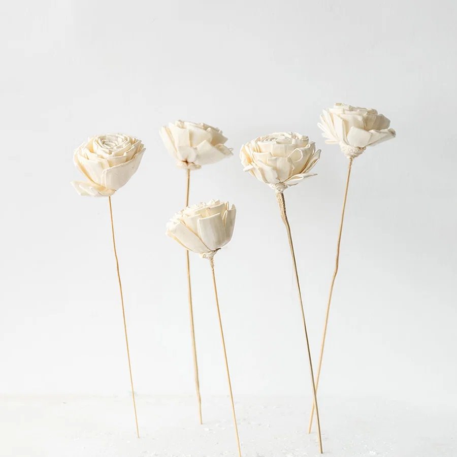 Set of white dried flowers with delicate petals and long stems ideal for home styling and table decor.