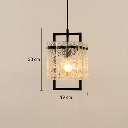Crystal glass and black metal wall light dimension image with 19 cm width and 33 cm height for luxury bedside placement.
