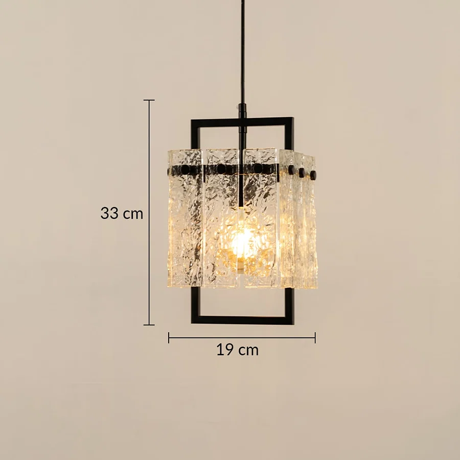 Crystal glass and black metal wall light dimension image with 19 cm width and 33 cm height for luxury bedside placement.