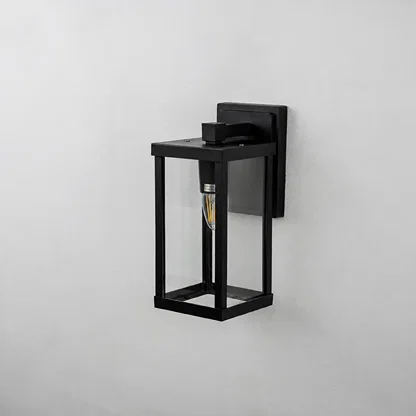 Square Outdoor Black Wall Light - Glass