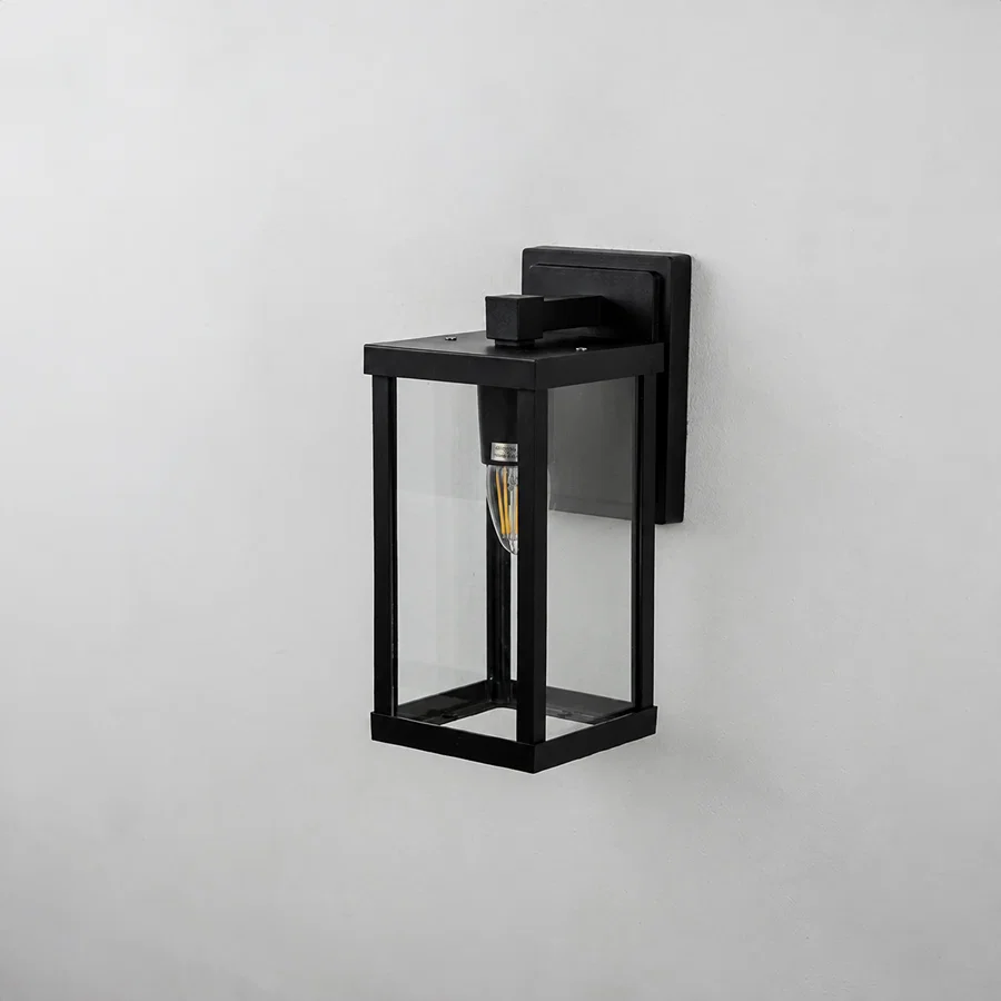 Square Outdoor Black Wall Light - Glass