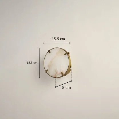 Marble gold wall light with 15.5 cm height 15.5 cm width and 8 cm depth for modern decor spaces.

